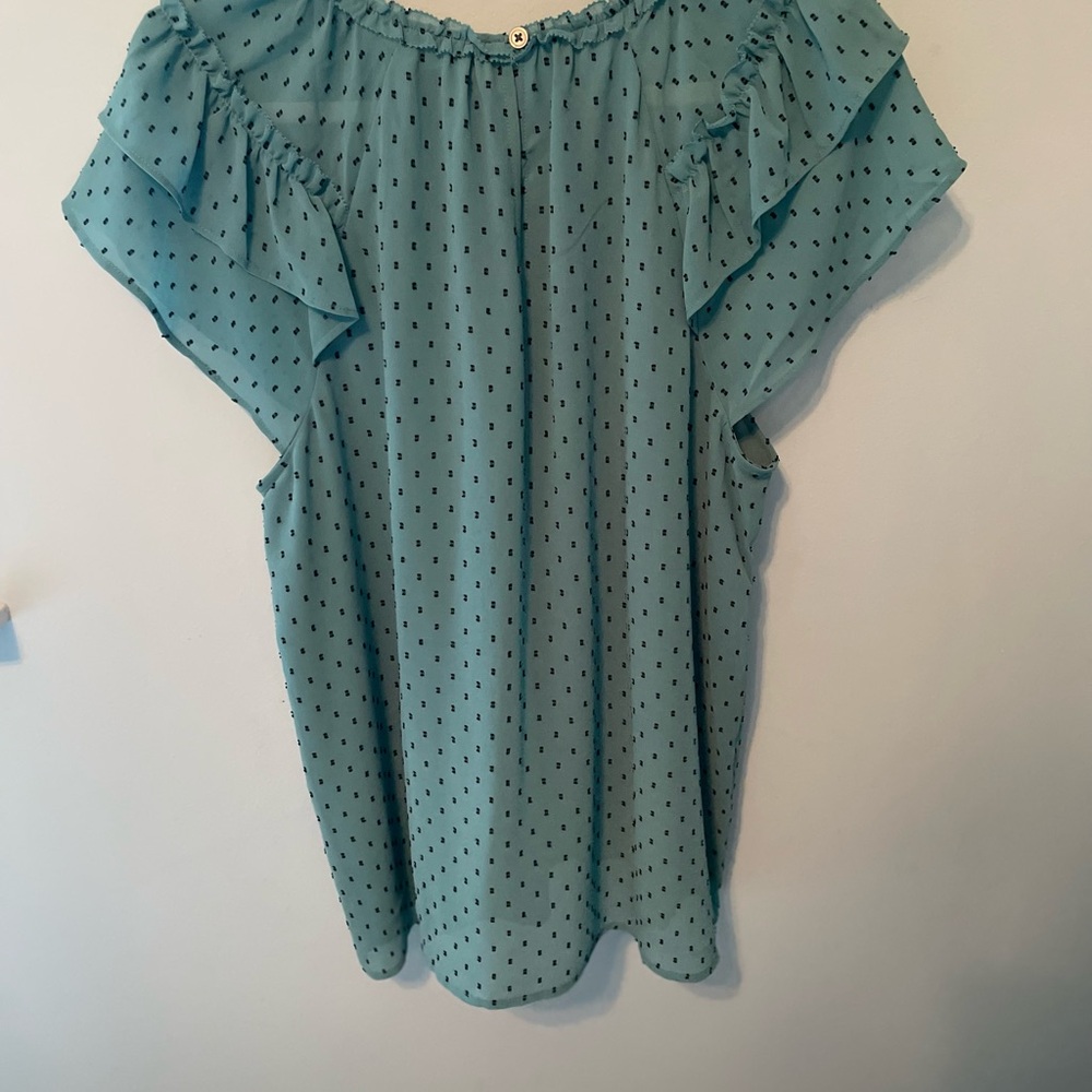 LOFT Women's Ruffled Teal Top - Picture 6 of 8